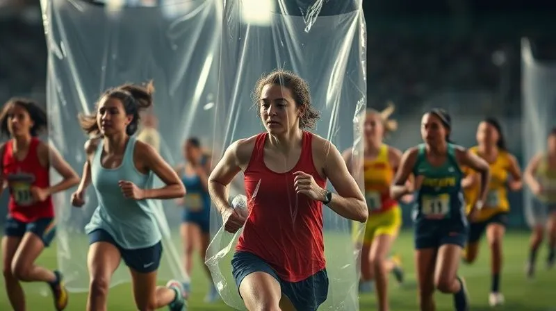 A photorealistic, professional photography, 8K image of a clear, multi-layered protective shield, made of transparent, glowing material, subtly enveloping a dynamic, diverse group of athletes in motion. Cinematic lighting emphasizes the protective barrier, sharp focus on the shield, depth of field blurring the background, shot on a high-end DSLR, symbolizing comprehensive, athlete-centric safeguarding policies.