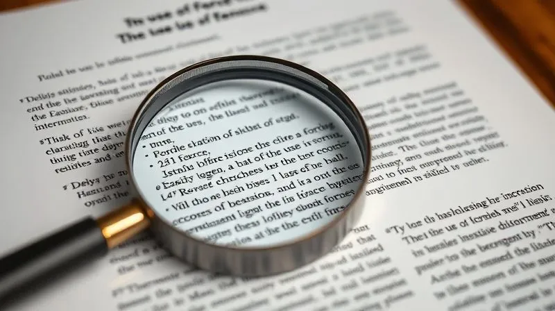 A photorealistic image of a legal document or treaty, intricately detailed, with a magnifying glass hovering over complex clauses related to 'use of force' and 'sovereignty'. The document is illuminated by a soft, analytical light, suggesting deep scrutiny. Sharp focus on the magnified text, depth of field blurring the rest of the document. Professional photography, 8K, shot on a high-end DSLR, conveying meticulous legal analysis.