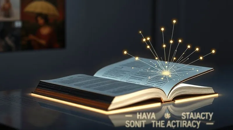 A photorealistic, professional photography shot of a stylized, glowing digital ledger or registry, with abstract data points connecting to images of diverse artworks (painting, sculpture, digital design). The ledger is open on a sleek, minimalist table, bathed in cinematic lighting, sharp focus on the glowing elements, depth of field blurring a background of legal texts. 8K hyper-detailed.