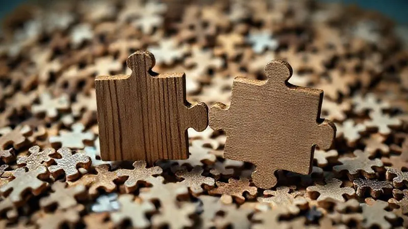 A photorealistic image of two distinct, intricately carved wooden puzzle pieces, perfectly interlocking, contrasting with a pile of generic, mass-produced, ill-fitting puzzle pieces in the background. Cinematic lighting, sharp focus on the customized, interlocking pieces, depth of field blurring the generic ones, 8K hyper-detailed, shot on a high-end DSLR, conveying precision and bespoke solutions over generic approaches.