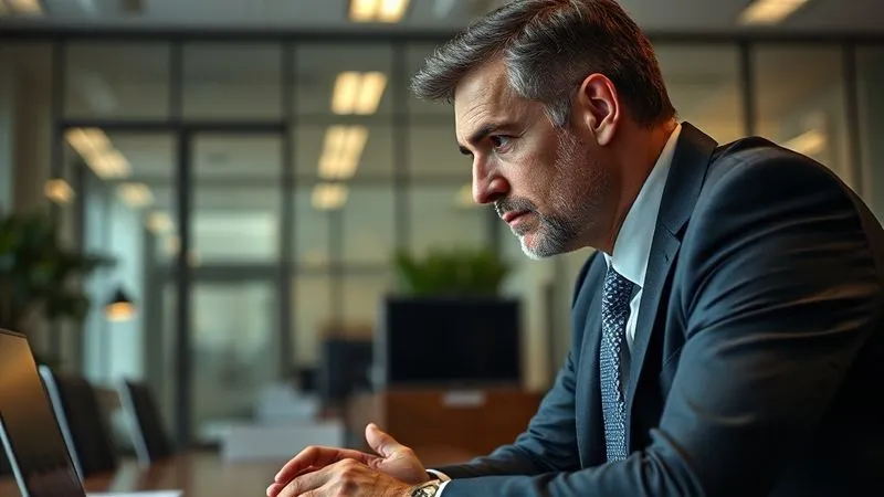 A photorealistic image of a professional, empathetic attorney in a modern office, leaning forward and listening intently to a client (out of frame), with a subtle sense of guidance and reassurance. Professional photography, 8K, cinematic lighting, sharp focus on the attorney's face, depth of field blurring the office background, shot on a high-end DSLR.