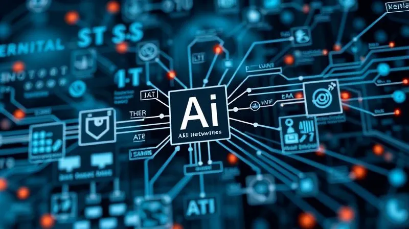 A highly detailed, photorealistic schematic diagram illustrating the interconnected components of an AI system: neural networks, data inputs, algorithms, sensors, and hardware. Lines show data flow and potential points of interaction, with some components subtly highlighted to indicate vulnerability. Professional photography, 8K, cinematic lighting, sharp focus, depth of field.