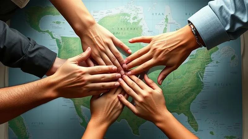 A photorealistic image of diverse hands, representing various stakeholders (developer, environmentalist, community member, government official), gently interlocking over a map that shows both a critical habitat zone and a proposed development area, signifying collaboration and shared responsibility. The lighting is warm and inviting, sharp focus on the hands, 8K hyper-detailed.