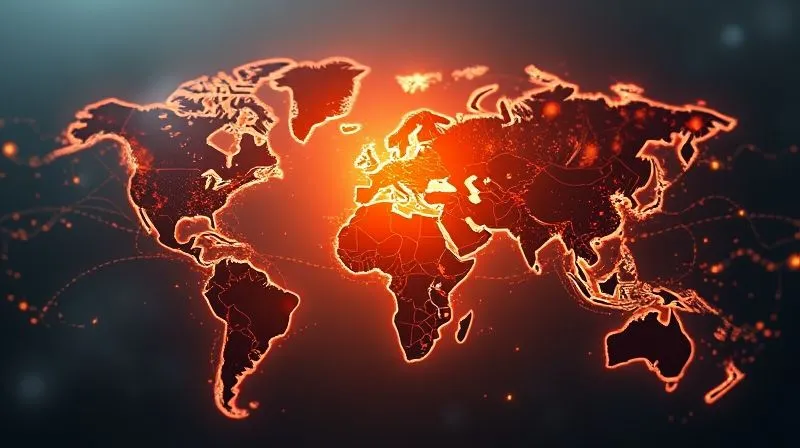 A photorealistic abstract representation of shifting global power dynamics: a stylized map of the world appearing to fracture and realign, with subtle energy currents flowing between regions, volumetric lighting emphasizing movement and change. 8K, cinematic lighting, sharp focus, depth of field, professional photography.