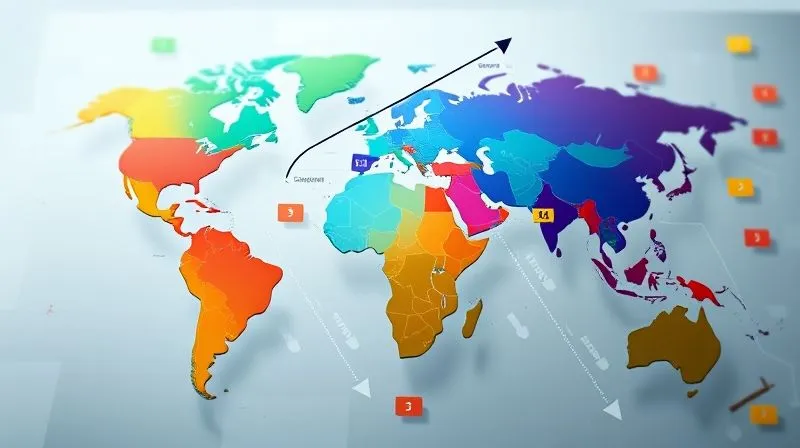 Photorealistic, professional photography, 8K, cinematic lighting, sharp focus, depth of field, shot on a high-end DSLR. A dynamic, intricate 3D infographic depicting a global map with various colored overlays representing different types of carbon mandates (e.g., carbon taxes, ETS, reporting standards) and arrows showing their interconnections and flow, with a subtle upward trend indicating increasing regulation. The image should convey complexity and interconnectedness. Perspective is from slightly above the globe, highlighting key regions.