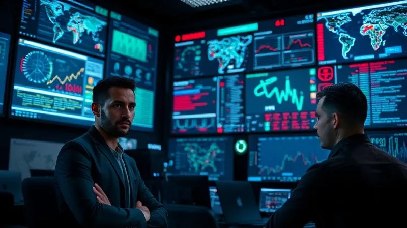 A photorealistic image of a focused cybersecurity incident response team in a high-tech control room, with multiple screens displaying complex data visualizations, network maps, and alert dashboards. The atmosphere is tense but professional, with cinematic lighting highlighting their determined expressions. Sharp focus on the team, depth of field blurring the background, 8K hyper-detailed, shot on a high-end DSLR.