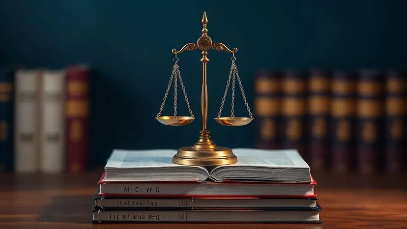 A photorealistic image of a legal scale perfectly balanced on a stack of law books, with a subtle glow, symbolizing justice, ethics, and sound legal counsel. Professional photography, 8K, cinematic lighting, sharp focus, depth of field.