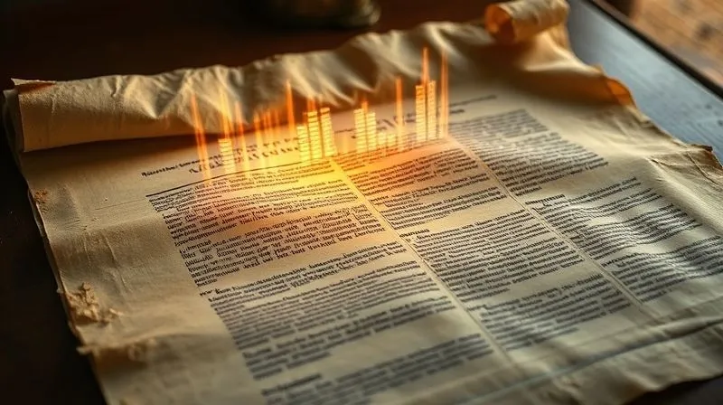 A photorealistic image of a weathered, ancient parchment scroll, partially unrolled, with sections blank or faded, while a modern, glowing holographic projection of complex legal code and digital data hovers above it, casting light onto the old document. Cinematic lighting, sharp focus on the contrast, depth of field blurring the background, 8K hyper-detailed, professional photography, shot on a high-end DSLR, symbolizing the gaps in original text and modern legal needs.