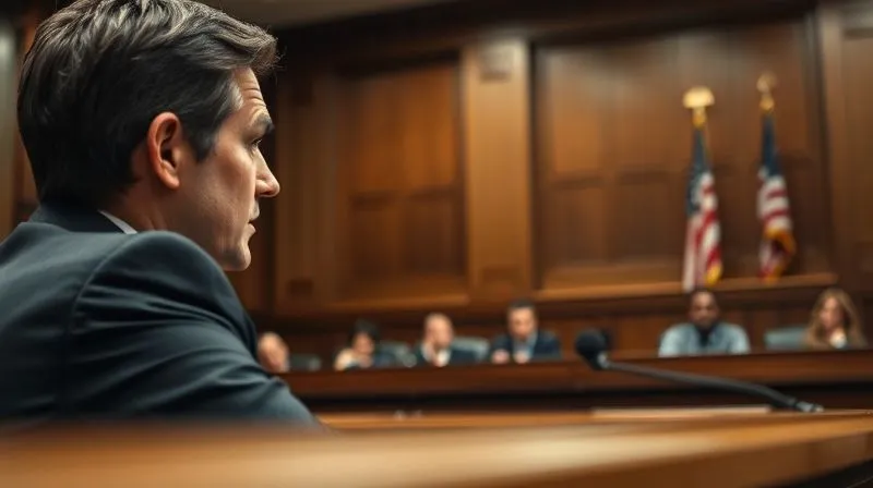 A photorealistic image of a poised and confident lawyer addressing a judge in a federal courtroom, with the judge listening intently. Cinematic lighting highlights the lawyer's face, conveying gravitas and professionalism. The courtroom setting is traditional and formal, with sharp focus on the lawyer and judge, depth of field blurring the background. Professional photography, 8K, shot on a high-end DSLR.