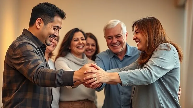A photorealistic image of a family gathered together, smiling and holding hands, symbolizing the transfer of wealth and legacy to future generations. The lighting is warm and inviting, creating a sense of unity and family harmony.