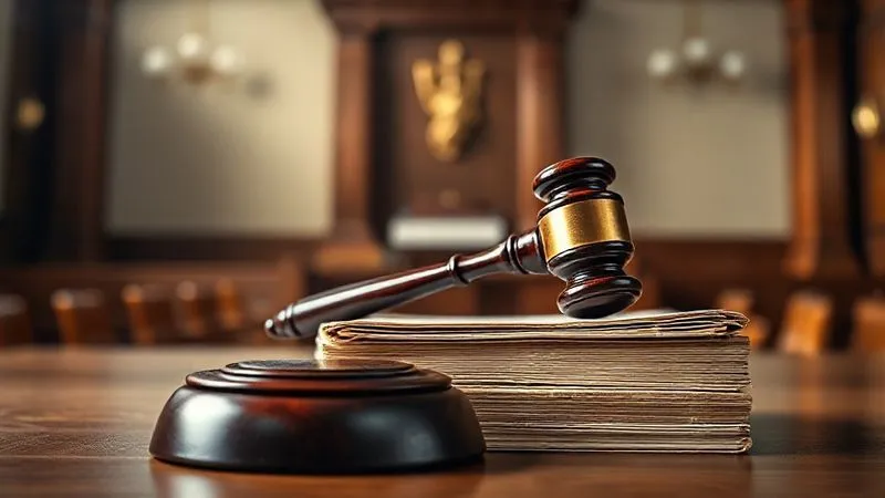 Photorealistic, professional photography, 8K, cinematic lighting, sharp focus, depth of field, shot on a high-end DSLR. A judge's gavel resting on a stack of neatly bound legal documents, with a blurred backdrop of a courtroom, emphasizing the weight of legal decisions and the process of sentencing. The light is dramatic, highlighting the texture of the wood and paper.