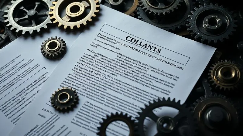 A photorealistic image of a complex legal document with sections highlighted, surrounded by intricate gears and cogs, symbolizing the inner workings of administrative law and the Administrative Procedure Act. Cinematic lighting, sharp focus on the document, 8K, professional photography.
