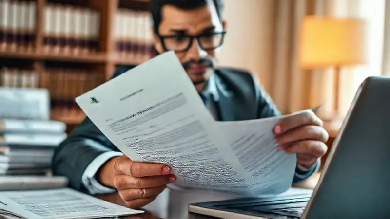 A professional immigration lawyer meticulously analyzing an H1B petition document, surrounded by legal texts and a laptop displaying USCIS guidelines, cinematic lighting highlighting the focused expression, depth of field blurring the background, photorealistic, 8K.