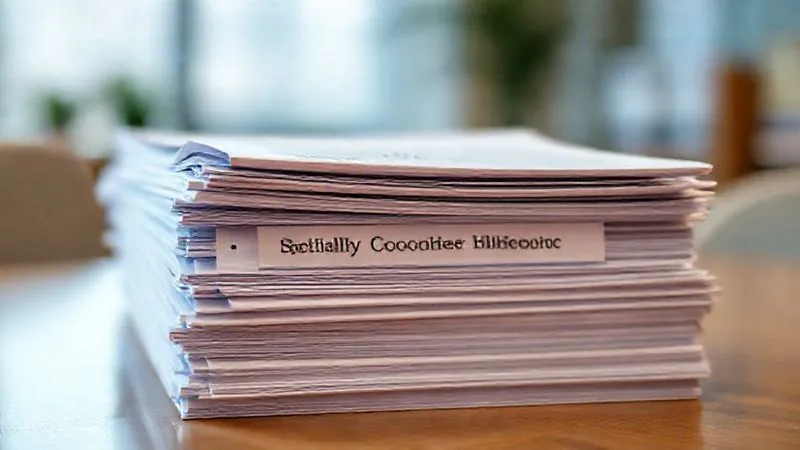 A stack of neatly organized legal documents, labeled with tabs for an H1B RFE response, with a focus on a "Specialty Occupation Evidence" tab, professional office setting, soft diffused lighting, photorealistic, 8K, depth of field blurring the background.