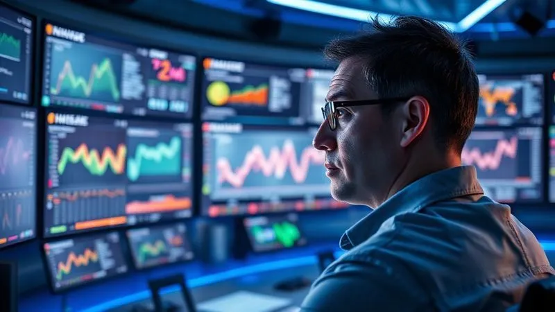A photorealistic, professional photography, 8K, cinematic lighting, sharp focus, depth of field, shot on a high-end DSLR image of a futuristic control room with multiple screens displaying real-time content moderation dashboards. A human moderator, with a focused expression, is overseeing an AI interface that highlights problematic content, using a sophisticated graphical representation of data analysis and machine learning algorithms. The lighting is cool blue, reflecting the digital environment, emphasizing human oversight of advanced technology.