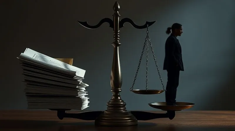 A photorealistic image of a balanced scale with legal documents on one side and a silhouette of an individual on the other, representing individual rights versus legislative power, dramatic lighting, 8K hyper-detailed.
