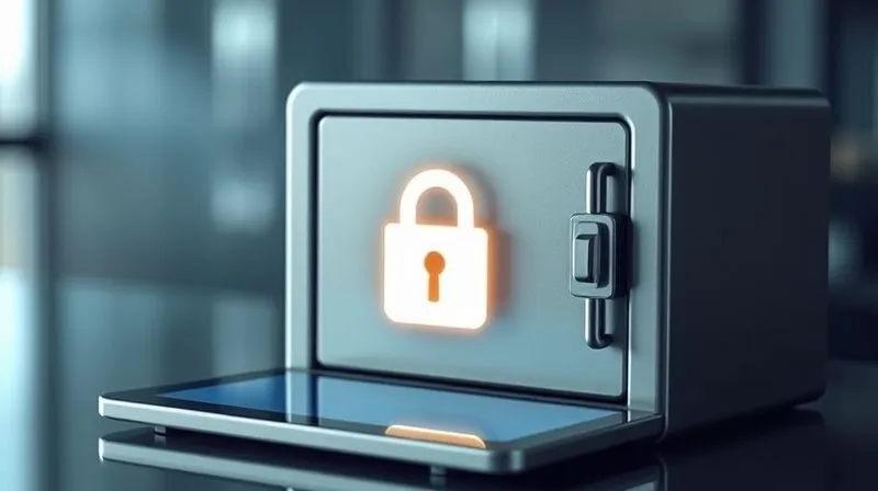 A photorealistic image of a sleek, modern digital safe or a secure document management system icon on a tablet, symbolizing the secure storage of important legal documents. The image should convey security and accessibility, professional photography, 8K, cinematic lighting, sharp focus, depth of field, shot on a high-end DSLR.