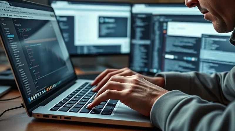 A photorealistic, professional photography, 8K, cinematic lighting shot of a person's hands frantically typing on a laptop, surrounded by multiple open browser tabs displaying cryptocurrency exchange interfaces and chat logs. The person's face is partially visible, showing a look of distress and urgency. Sharp focus on the hands and screen, depth of field blurring the background, conveying the immediate need to secure digital evidence after a crypto fraud incident.