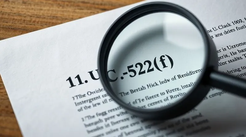 A photorealistic close-up of a legal document highlighting a specific section, with a magnifying glass over the text '11 U.S.C. § 522(f)'. Professional photography, sharp focus, cinematic lighting, 8K hyper-detailed.