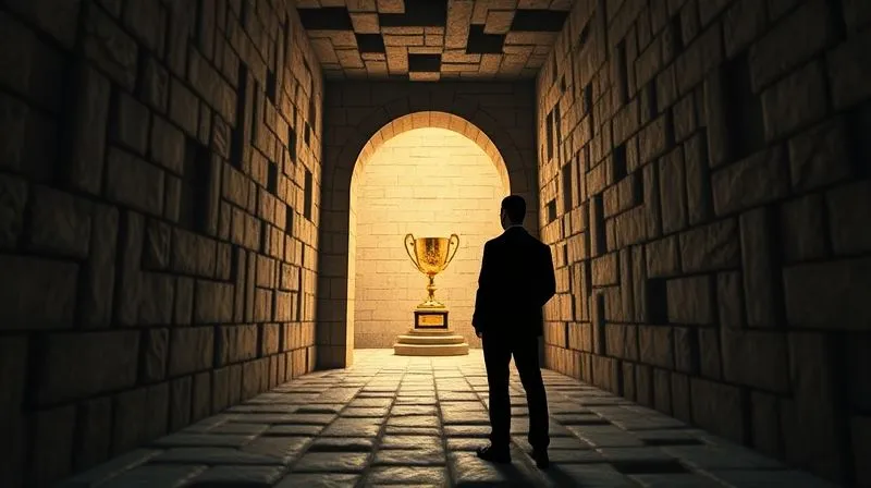 A photorealistic, professional photography, 8K image depicting a complex legal maze or labyrinth, with a silhouette of a person standing at the entrance, looking towards a distant, shimmering arbitration award trophy. The maze walls are made of imposing, ancient stone, representing sovereign immunity. Cinematic lighting, sharp focus on the person and the maze entrance, depth of field blurring the background, shot on a high-end DSLR, conveying the challenge and hope in navigating legal complexities.