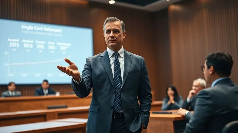 A photorealistic, professional photography, 8K, cinematic lighting, sharp focus, depth of field, shot on a high-end DSLR. An expert witness, dressed professionally, stands in a modern courtroom, confidently gesturing towards a large holographic display showing a clear, simplified timeline of digital events. The judge and jury are engaged, and the lighting highlights the expert's credibility and the clarity of the presentation.