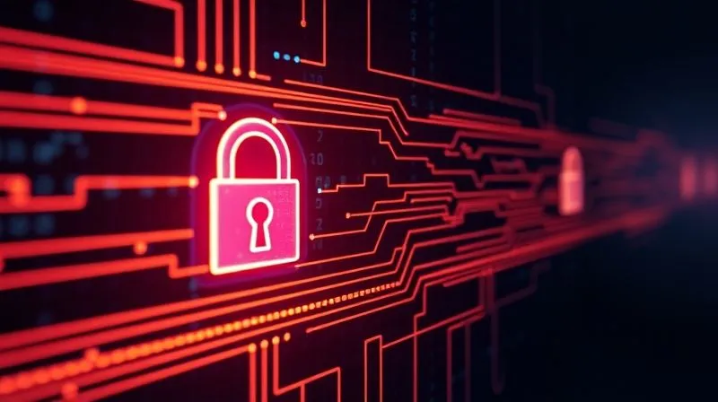 A photorealistic abstract representation of digital security: glowing lines of data flowing into a secure, stylized lock icon on a dark background, conveying data protection for sensitive information. Professional photography, 8K, cinematic lighting, sharp focus, depth of field, shot on a high-end DSLR.