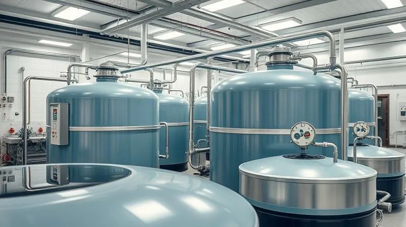 photorealistic, professional photography, 8K, cinematic lighting, sharp focus, depth of field, shot on a high-end DSLR, A complex industrial water treatment facility with large tanks and intricate piping, set against a backdrop of a clean, modern laboratory interior. The focus is on the advanced filtration systems, symbolizing cutting-edge environmental remediation technology. The atmosphere is one of precision and scientific innovation.