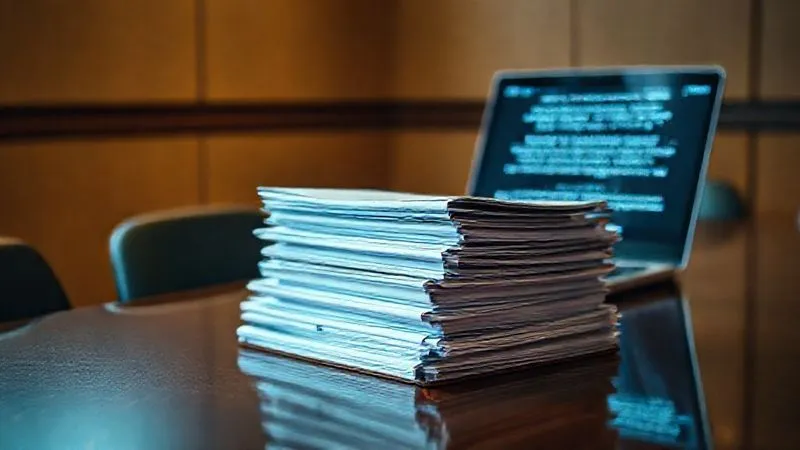 photorealistic, professional photography, 8K, cinematic lighting, sharp focus, depth of field, shot on a high-end DSLR, a stack of university policy documents and legal binders on a polished conference table, with a subtle glow from a laptop screen showing AI text, symbolizing the meticulous process of policy revision and legal consultation. The scene is serious and contemplative.