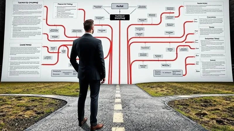 A person standing at a crossroads, looking at a complex legal map, with various paths labeled 'Direct Harm,' 'Taxpayer Standing,' 'Organizational Standing.' The person is dressed professionally, contemplating the choices. Photorealistic, professional photography, 8K, cinematic lighting, sharp focus, depth of field, shot on a high-end DSLR.