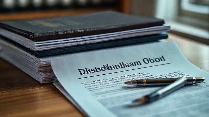 photorealistic, professional photography, 8K, cinematic lighting, sharp focus, depth of field, shot on a high-end DSLR. A stack of neatly organized legal documents, including a 'Student Handbook' and 'Disciplinary Action' notice, with a pen and notepad nearby, symbolizing meticulous evidence gathering and preparation for a legal challenge.