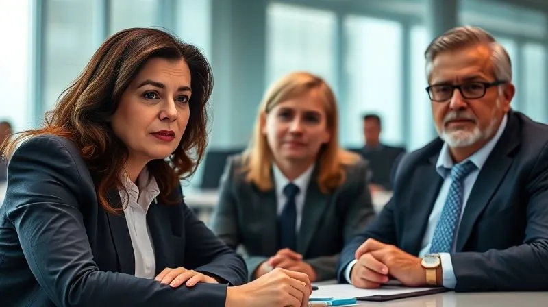 A photorealistic, professional photography, 8K, cinematic lighting, sharp focus, depth of field, shot on a high-end DSLR image of a diverse panel of experts (a school psychologist, a legal expert, a cybersecurity specialist) in a professional setting, engaged in a discussion. Their expressions are serious and thoughtful, conveying authority and experience. The background is a modern, clean conference room.