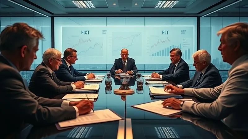 A photorealistic image of a board of directors in a brightly lit, modern boardroom, engaged in intense discussion, surrounded by legal documents and financial charts. The atmosphere is serious and focused, conveying high stakes decision-making. Professional photography, 8K, cinematic lighting, sharp focus on the board members, depth of field blurring the background.