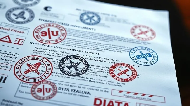 A photorealistic image of a complex legal document with multiple stamps and official seals, overlaid with abstract lines representing data flow and regulatory oversight. The lighting is strong and authoritative, emphasizing the legal and bureaucratic nature. Professional photography, 8K, sharp focus, depth of field.