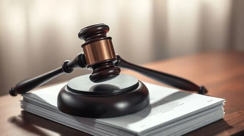 Photorealistic, professional photography, 8K, cinematic lighting, sharp focus, depth of field. A heavy, ornate courtroom gavel resting on a stack of legal papers, casting a long shadow, symbolizing the formal and often difficult nature of guardianship proceedings. The background is blurred, suggesting the impersonal nature of the legal system without personal planning.