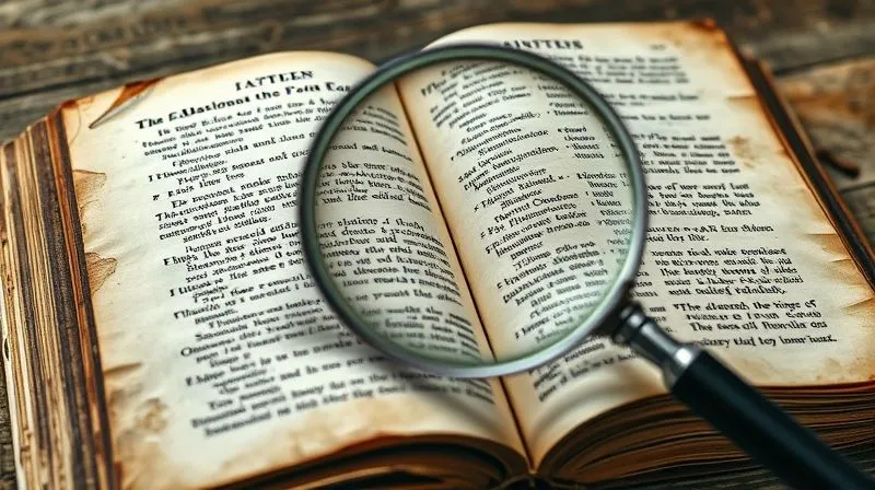 Photorealistic image of a weathered, ancient legal text open to a page with complex, intertwined legal definitions, overlaid with a magnifying glass that distorts and fragments the text, cinematic lighting, sharp focus on the distortion, depth of field. The image should convey the difficulty of finding clear legal precedent.