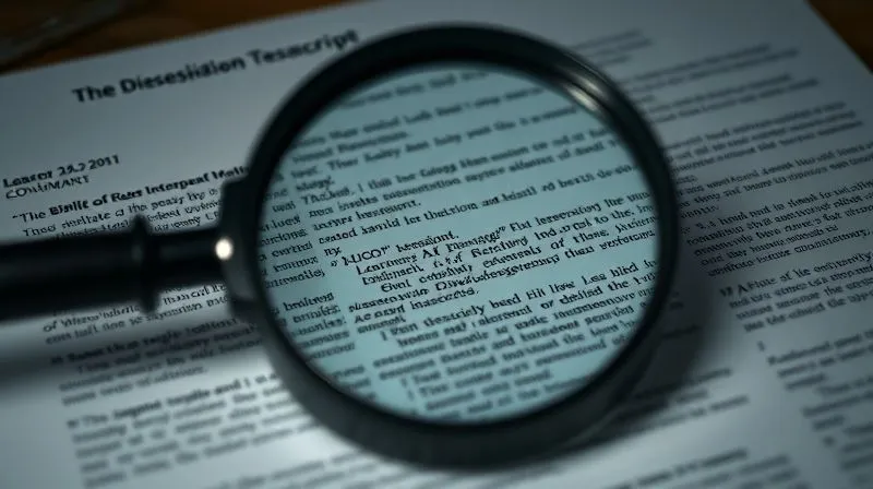 Photorealistic image of a legal brief or deposition transcript with a magnifying glass hovering over specific highlighted text, emphasizing meticulous detail. Cinematic lighting, sharp focus on the magnified area, depth of field blurring the background of other legal documents. The image should convey intense scrutiny and detail-oriented investigation.