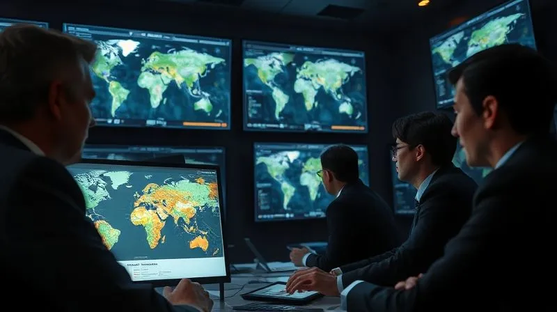 A photorealistic image of a legal team intently analyzing digital maps and historical documents on large screens in a dimly lit war room, cinematic lighting emphasizing their focused expressions. Sharp focus on the screens and team members, with depth of field blurring the background. 8K hyper-detailed, professional photography, shot on a high-end DSLR.