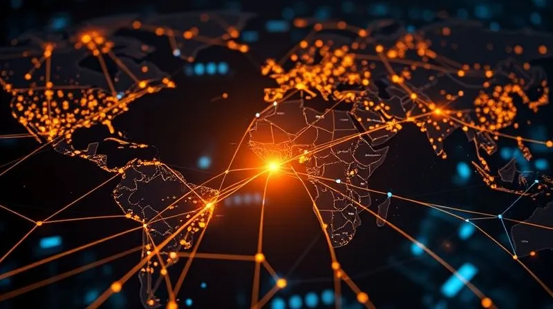 photorealistic, professional photography, 8K, cinematic lighting, sharp focus, depth of field, shot on a high-end DSLR, a complex, interconnected global supply chain visualized as glowing lines linking various factories and distribution centers, with a single 'broken' link being rapidly rerouted and repaired, symbolizing resilience and operational flexibility in the face of disruption.