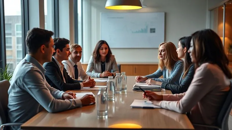 Photorealistic, professional photography, 8K, cinematic lighting, sharp focus, depth of field, shot on a high-end DSLR. A diverse group of corporate professionals in a modern office setting, engaged in an earnest discussion around a conference table, with subtle visual cues of transparency and trust, representing a strong ethical and compliance culture, with warm, inviting lighting.