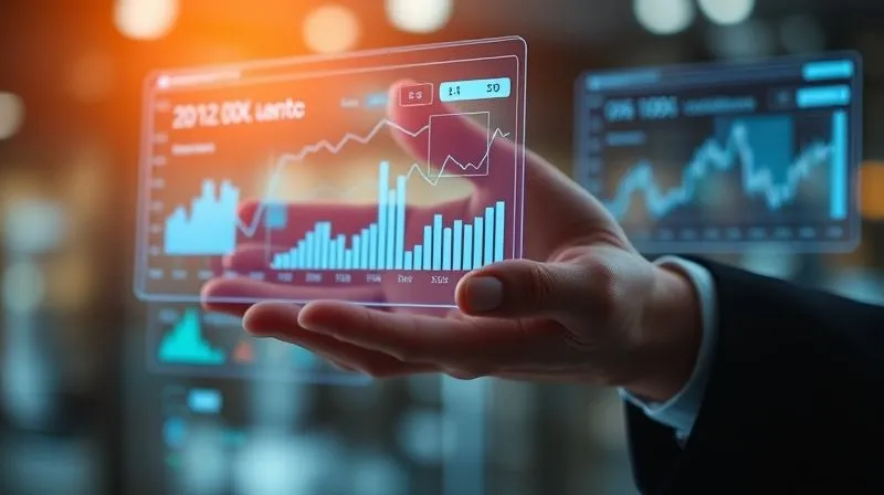 A photorealistic professional photography, 8K, cinematic lighting, sharp focus, depth of field shot of a holographic display showing a dynamic, evolving intellectual property portfolio, with charts and data points, being monitored by a professional hand. Shot on a high-end DSLR.