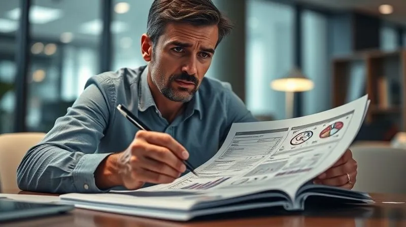 A photorealistic, professional photography, 8K, cinematic lighting, sharp focus, depth of field, shot on a high-end DSLR. A person, looking thoughtful and determined, is reviewing a complex legal document filled with charts and figures, perhaps an IRS audit report, with a pen in hand. The setting is a well-lit, modern office, conveying a sense of serious deliberation and strategic planning.