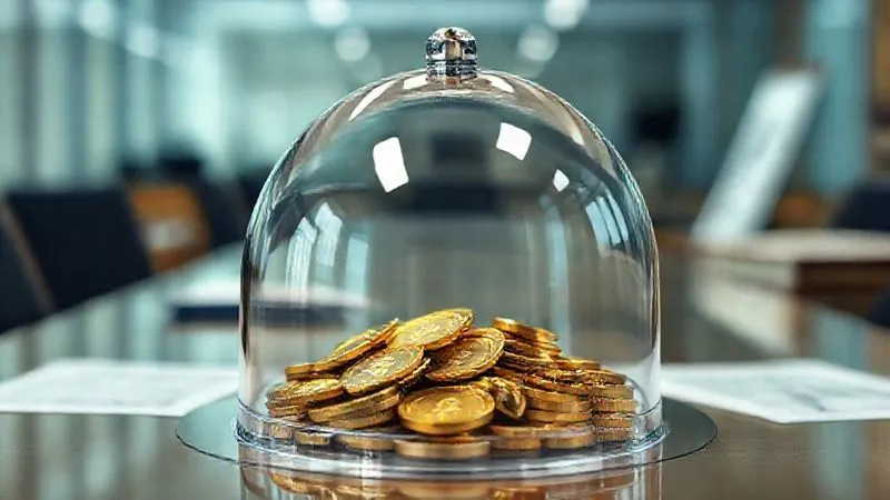 photorealistic, professional photography, 8K, cinematic lighting, sharp focus, depth of field, shot on a high-end DSLR. A transparent, strong glass vault or dome protecting a cluster of valuable items like gold coins and important documents, against a softly blurred background of a legal office. The image conveys security, protection, and foresight.