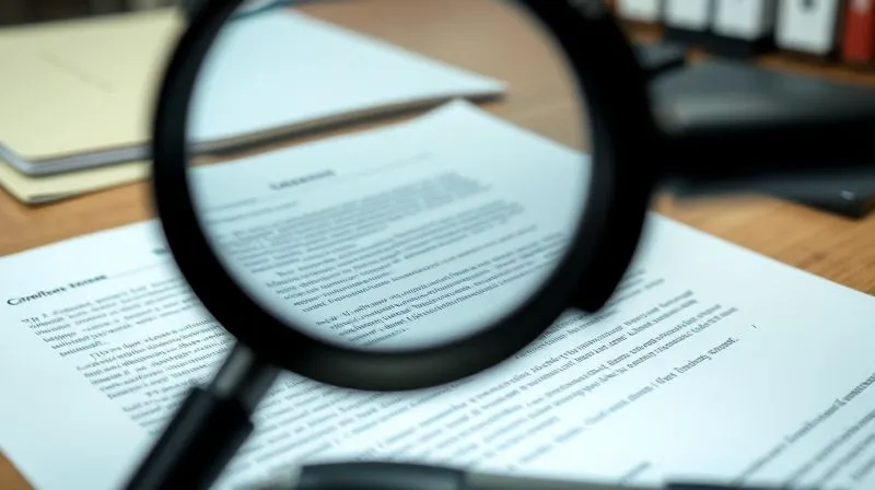 A photorealistic, professional photography, 8K, cinematic lighting, sharp focus, depth of field, shot on a high-end DSLR, of a magnifying glass hovering over a complex legal document with fine print, highlighting specific clauses. The background is a blurred, neutral office desk. The overall mood is one of intense scrutiny and careful consideration.