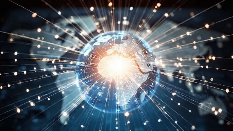 Photorealistic, professional photography, 8K, cinematic lighting, sharp focus, depth of field, shot on a high-end DSLR. A stylized globe with radiating lines of light, each line representing a legal pathway or jurisdiction, converging on a central point of justice. The image conveys a sense of interconnectedness and the global reach of legal principles like universal jurisdiction, with a subtle emphasis on human rights symbols woven into the light patterns. The background is a sophisticated, soft-focus map of the world, suggesting a legal network.
