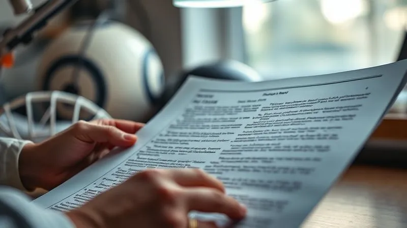 A photorealistic image of a legal document being meticulously reviewed under a desk lamp, with a blurred background of sports equipment. The focus is on the intricate details of the text, conveying diligence and urgency. Cinematic lighting, sharp focus, depth of field, 8K hyper-detailed, professional photography, shot on a high-end DSLR.