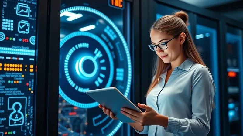 A photorealistic depiction of a secure digital vault or server rack, glowing with abstract data streams, symbolizing the protection of digital educational content. In the foreground, a teacher is confidently using a tablet, accessing approved resources. Photorealistic, professional photography, 8K, cinematic lighting, sharp focus, depth of field, shot on a high-end DSLR.