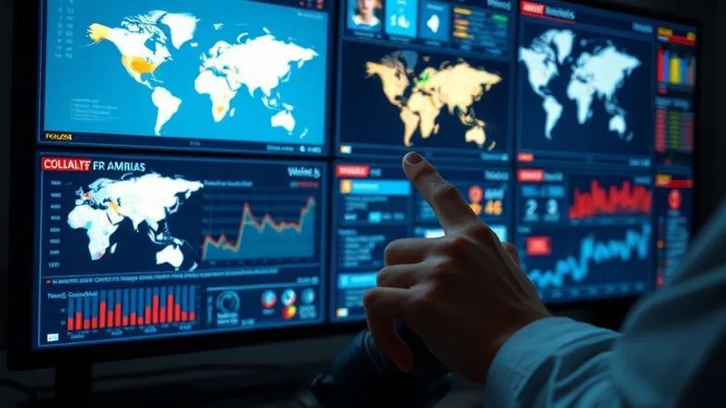 A photorealistic, professional photography, 8K, cinematic lighting, sharp focus, depth of field, shot on a high-end DSLR. A digital dashboard displaying real-time analytics and alerts related to online image usage. Various screens show heatmaps of global reach and flagged instances of unauthorized content, with a focused hand pointing to a specific alert. The atmosphere is high-tech and vigilant, symbolizing proactive digital monitoring.
