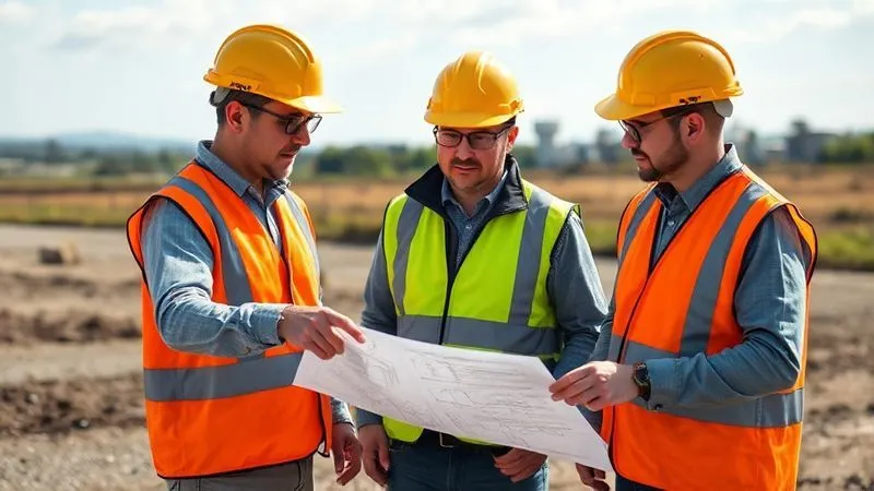 photorealistic, professional photography, 8K, cinematic lighting, sharp focus, depth of field, shot on a high-end DSLR, two environmental professionals in hard hats and safety vests discussing a remediation plan blueprint with an agency representative, pointing at technical diagrams, a remediated landscape visible in the background, conveying collaborative problem-solving. photorealistic, professional photography, 8K, cinematic lighting, sharp focus, depth of field, shot on a high-end DSLR, two environmental professionals in hard hats and safety vests discussing a remediation plan blueprint with an agency representative, pointing at technical diagrams, a remediated landscape visible in the background, conveying collaborative problem-solving.