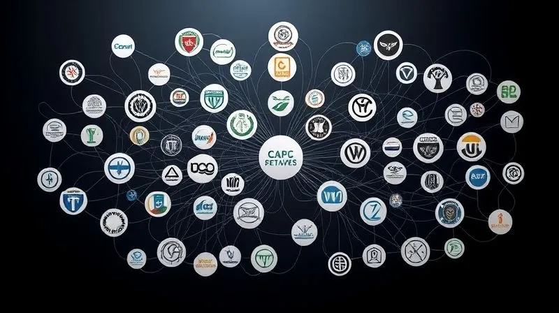 A photorealistic intricate flowchart showing overlapping federal and state regulatory agency logos connected by complex, winding lines, representing the offshore wind permitting process. Cinematic lighting, sharp focus, 8K hyper-detailed, shot on a high-end DSLR.