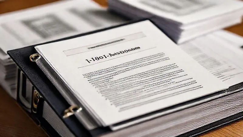 A photorealistic, professional photography shot of a meticulously organized binder labeled "I-601 Waiver Application," open to a page with highlighted text, surrounded by neatly stacked supporting documents. Soft, focused lighting, 8K, sharp detail, depth of field, shot on a high-end DSLR.